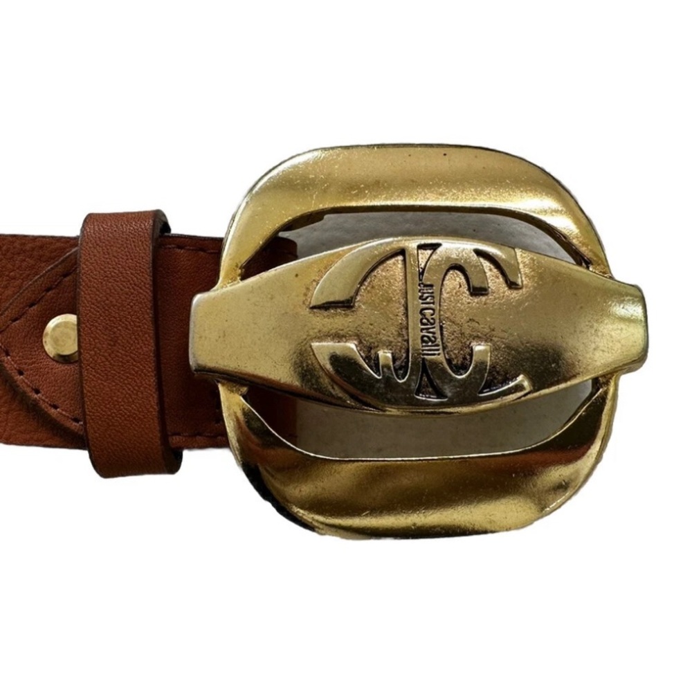 Just Cavalli Brown leather large buckle belt-Vintage-Y2K